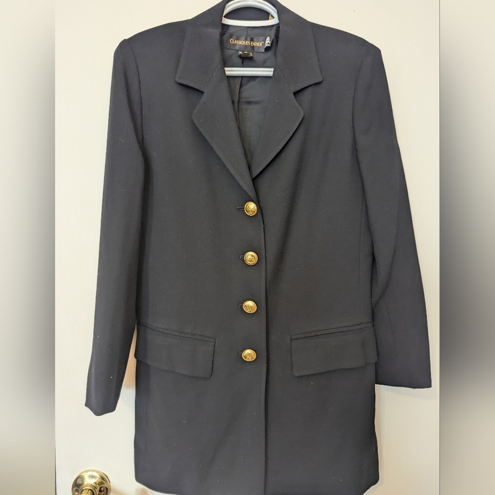 VINTAGE Classiques Entier by Sanyo Black 100% Wool Blazer Coat Sz Small